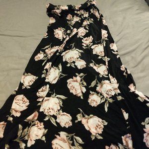 Black Floral Print Maxi Skirt
